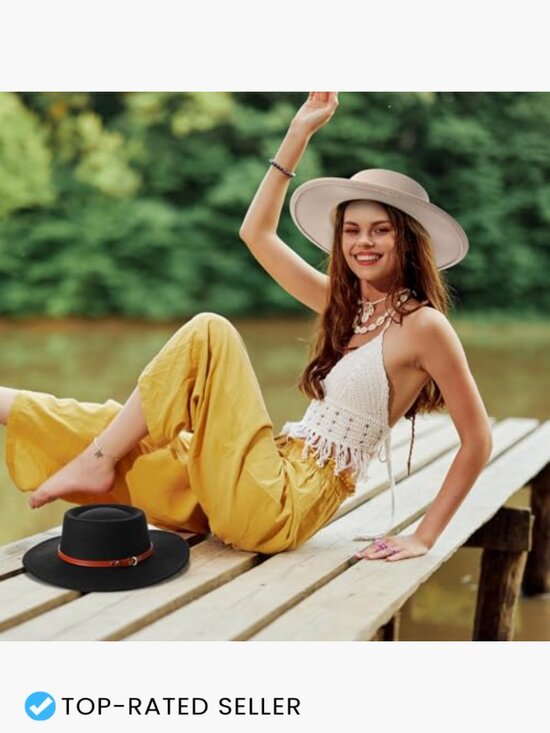 Wide Brim Felt Hat with Belt Buckle Vintage Boho Jazz Hat for Wedding Tea Party main image 4